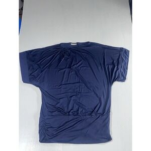 Michael Kors Women's Navy Blue Short Sleeve Blouse Ruched Neck Gathered Waist XL